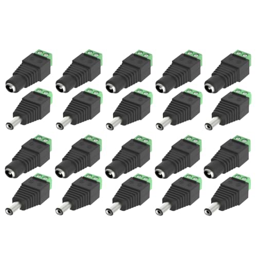 Lunpog 20 Stück 5,5 mm x 2,1 mm Männlich und Weiblich DC-Stecker Buchse Netzadapter für CCTV-Kamera, LED-Leiste leuchtet Adapter Plug Jack Adapter Connector (10 x DC Buchse, 10 x DC Stecker)