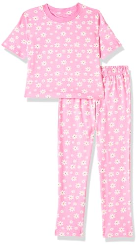 Image of T2F Girls Cotton Printed Oversized Fit Crop Top and Pant Pajama Set