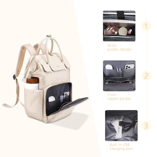 MOSISO Laptop Backpack for Women Men, 15-15.6 inch Rhombus Quilted Flight Approved Travel Backpack with PU Handle, 16 inch Carry on Daypack with USB Port for College Work Business, Beige4