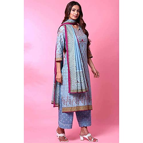 Image of BIBA Women Cotton Straight Printed Suit Set