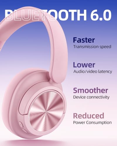 Image of Hybrid Active Noise Cancelling Headphones 120H Playtime Wireless Headphones Bluetooth 6.0 Over Ear Headphones 6 ENC HD Call Mic, Hi-Res 360 Spatial Audio ANC Headphone for Travel Workout Dusty Pink