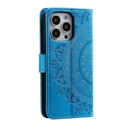 Étui rabat iPhone 15 Pro König Design support antichoc bleu