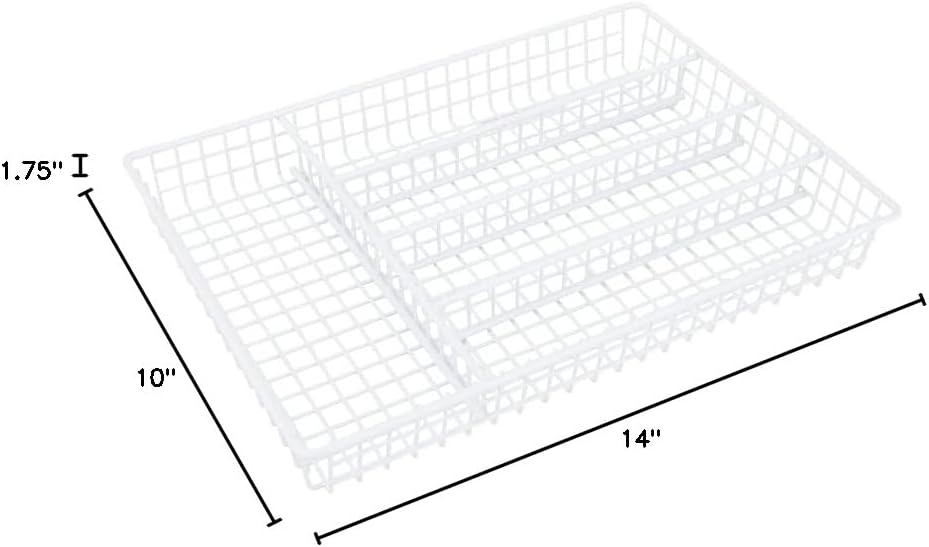 Rocky Mountain Goods Silverware Tray - Kitchen Drawer Organizer - 5 Compartments - Heavy Duty Coated Steel Construction - Clean Contemporary Look - Wire Frame - White - 14" x 10" x 1.75"