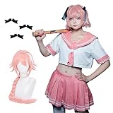 Anime Astolfo Cosplay Pink Uniform Sailor Costume Gothic Black Dress Suit Jacket Halloween Full Costume with Wig