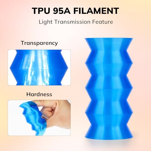 Image of AMOLEN 95A TPU 3D Printer Filament 1.75mm, High Hardness & Resilience TPU Transparent Blue Filament, 1KG Flexible 3D Filament, Dimensional Accuracy + /- 0.02mm, Suitable for Most FDM 3D Printers