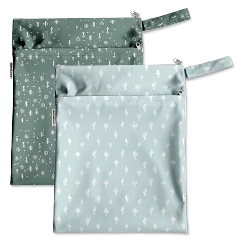 Image of Mama Koala Waterproof Wet Dry Bags for Baby Items, Cloth Diapers, Swimsuits, Travel, Gym Clothes, Beach, Pump Parts, Toiletries, Two Zippered Pockets, 2 Pack (W017)