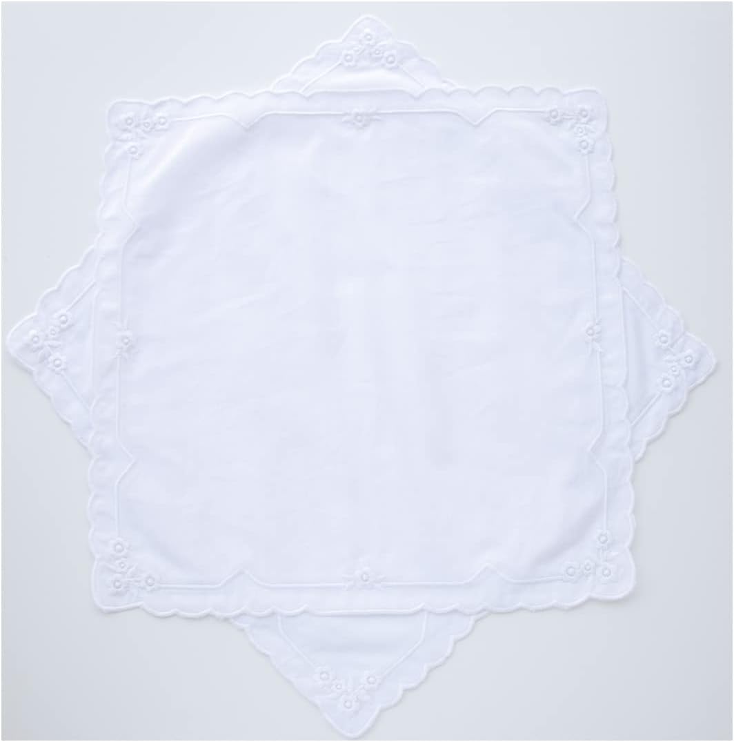 Women's Cotton Handkerchiefs Embroidered Scalloped White Hankies Ladies Wedding Gift