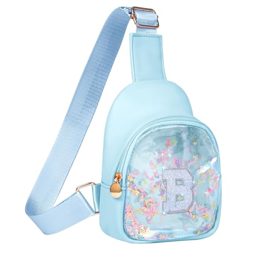 Image of COSHAYSOO Personalized Christmas Birthday Gifts Burr Basket Stuffers for Girls Blue Purse Sling Bag Crossbody Girl Cute Funny Cool Mini Travel Fashion Accessories Monogrammed Initial Letter B