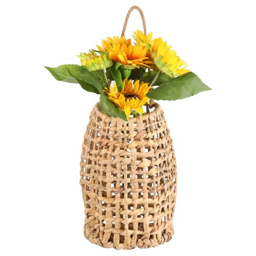 Rustic Woven Hanging Flower Basket, Door Hanging Basket, Farmhouse Hanging Storage Basket, Handcrafted Natural Water Hyacinth