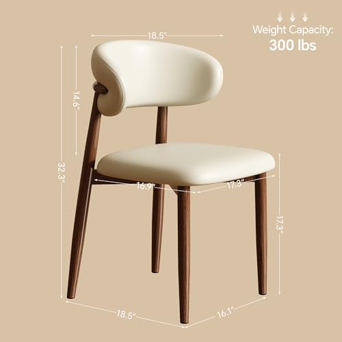 LUCKIIA Dining Chairs Set of 2 for Kitchen Dining Table Mid Century Modern Farmhouse Upholstered Leather Dining Room Chairs with Metal Legs, Walnut Beige by LUCKIIA - Used condition - Image 6
