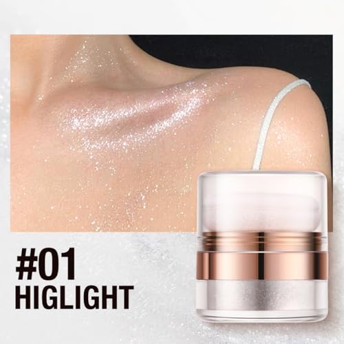 KARLOR Körper Highlighter Puder mit Applikator,Körper Schimmer Puder Gesicht Glitzer Glow Gesicht Highlighter Diamand Körper Illuminator Body Shimmer Powder mit Schwamm für Wange Beine(01#Silber)