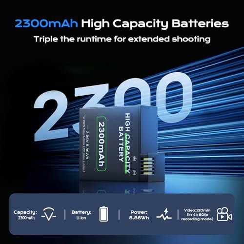 Image of for DJI Action 6 Batteries Compatible with Action 5 Pro /4 /3 /OSMO 360 | 3PCS 2300mAh Batteries with 3-Channel USB Fast Charger Kits