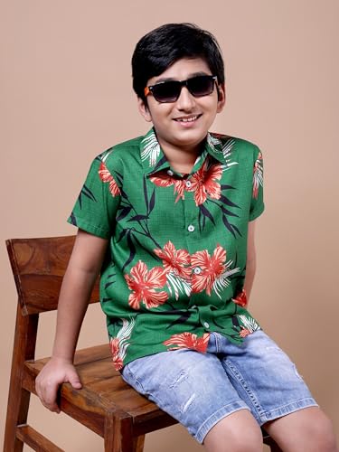 Image of Boys Printed Casual Shirt Short Sleeve Button Down Beach Shirt for Kids