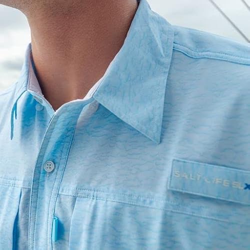 Salt Life H20 Short Sleeve Stretch Fit Shirt, Airy Blue Heather, X-Large #TOP5