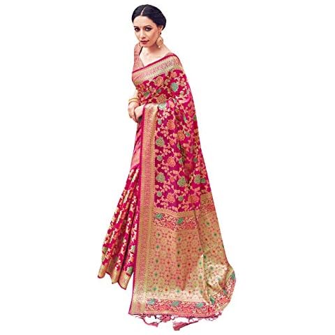 Sarees For Women Banarasi Art Silk Woven Saree, Ethnic Indian Wedding Gift Sari with Unstitched Blouse Cover