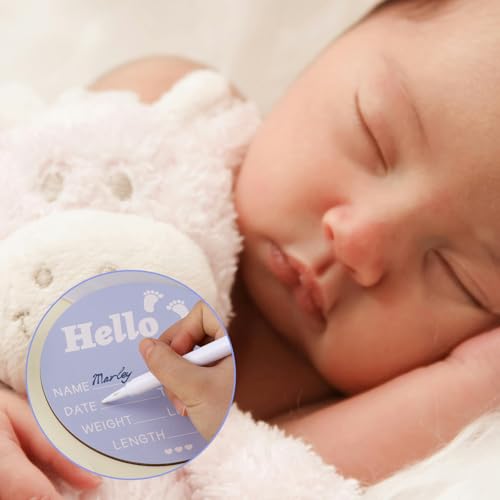 Image of Gosknor Baby Announcement Sign, Wooden Baby Name Sign Blue Birth Announcement Sign Hello World Baby Footprint Newborn Announcement Sign for Babies Nursery Hospital