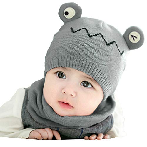 cjixnji Invierno Bebé Gorros con Bufanda de Punto, Conjunto de Bufanda de Gorro de Punto para Bebé Lindo y Suave de Gorro con Gorro con Bufanda Niño Pequeño 3-24 Meses (Gris)