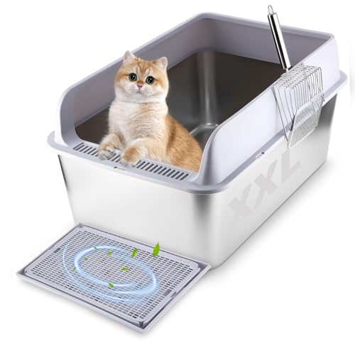 Cajas de Acero Inoxidable para Gatos，XXL Caja de Arena，Caja Sanitaria para Gatos, fácil de Limpiar, Incluye Alfombrilla Sanitaria y Pala，Adecuada para Gatos Grandes