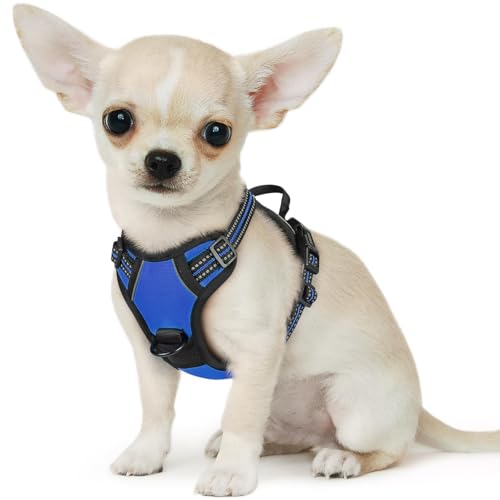 Eagloo Small Dog Harness No Pull, Service Vest with Reflective Strips and Control Handle, Adjustable and Comfortable for Easy Walking, No Choke Pet Harness with 2 Metal Rings, Blue, XS