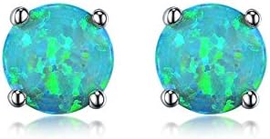 Stunning Rose Gold Plated Opal Studs, 18K Rose Gold Plated Opal Stud Earrings 6MM Round For Women - Image 8