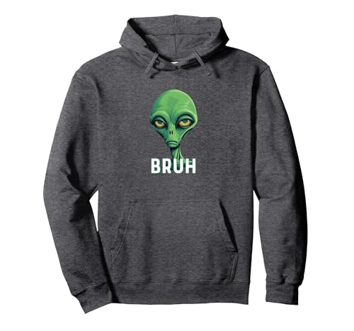 Bruh Meme Funny Saying Brother Greeting Teens Boys Alien Pullover Hoodie, Adult Unisex, Dark Heather Grey, Large