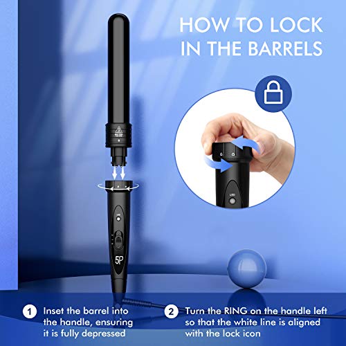 ATMOKO by Homitt 5 in 1 Curling Wand Set with 5 Interchangeable Hair Wand Curling Iron Ceramic Barrels and a Heat Protective Glove – Black - Thumbnail 3