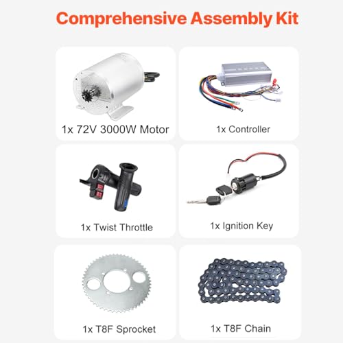 Elektromotor 3000W Bausatz 72V Motor Hohe Leistung Verbesserter Go Kart Elektro Motor, für Dirt Bike Scooter ATV Elektro-Fahrrad, Brushless Motor Kit, Drehzahlregler Elektromotor Bausatz