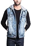 VICTORIOUS Detachable Hood Denim Jean Vest Jacket DK108 - Distressed Indigo - Large - GG1F