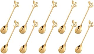 10pcs Coffee Sugar Spoons Stainless Steel Leaf Dessert Spoons for Stirring Mixing Milk Creative Cake Espresso Ice Cream Teaspoons Tableware by RuiChy, Gold