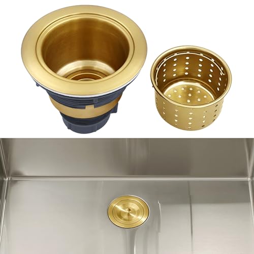 3-1/2-Inch Kitchen Sink Drain Strainer Assembly Kit, GZILA Deep Waste Basket Strainer with Sealing Lid Sink Stopper, 304 Stainless Steel Brushed Gold by GZILA - Used condition - Image 4