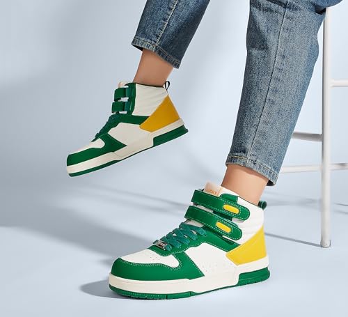 Image of LUCKY STEP Women High Top Fashion Sneakers Ankle Boots | Basketball Walking Tennis Shoes Platform Hook and Loop Faux Leather Sneaker