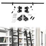 ROGHA Kit de Escalera rodante escalable para estanterías (sin Escalera) — Escalera rodante retráctil Negra con Ruedas con Freno, para Uso doméstico y en bibliotecas 5m
