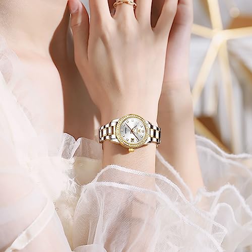 Image of OLEVS Womens Automatic Watch Gold Luxury Diamond Self Winding Ladies Wrist Watches Waterproof Luminous Date