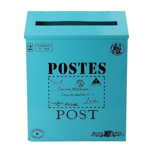 NbgrvB Boîte aux lettres murale vintage en métal pour décoration d'intérieur, design européen rustique, boîte aux lettres d'extérieur en fer, bleu, rouge, blanc, vert, jaune bleu