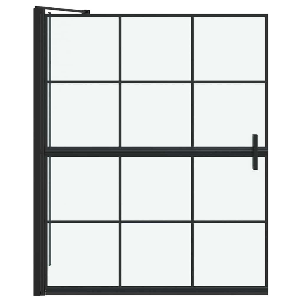Parete Doccia Bagno Nero e Trasparente in Vetro Temperato, Box Doccia Pieghevole 100x68x128 cm, Paraspruzzi per Vasca, Parete in Vetro Moderna per Interni