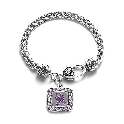 Inspired Silver - Fibromyalgia Awareness Braided Bracelet for Women - Silver Square...