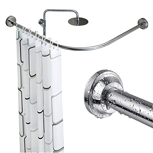 L Shaped Curved Shower Curtain Rod No Drilling for Bathroom