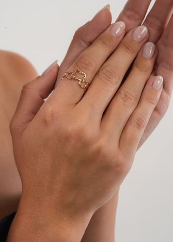 Purelei Heartbeat Ring Damen – Verstellbar, Edelstahl, filigraner Schmuck mit Herzen, wasserfester Fingerring, 14K vergoldet… – Ansicht 4