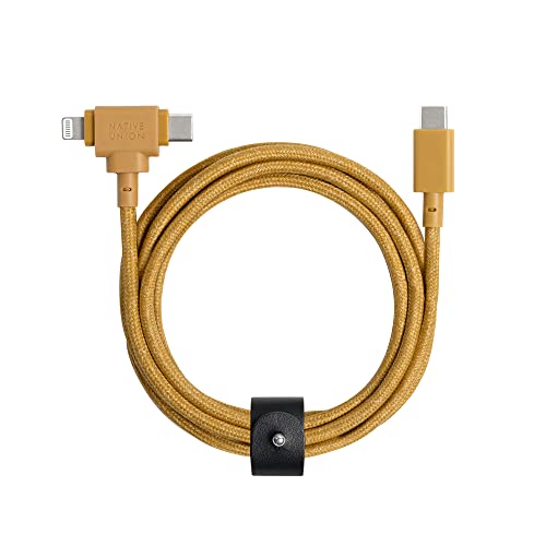 Native Union Belt Cable Duo – 5ft Ultra-Strong Braided Universal Charging Cable – Made with Recycled Materials – 2-in-1 Multi-Device MFi Certified Connectors for Lightning & Type-C devices (Kraft)