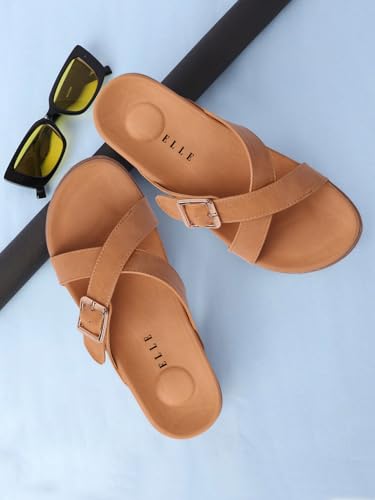 Image of ELLE Women's Flats Slip-On Sandals with Buckle Detail