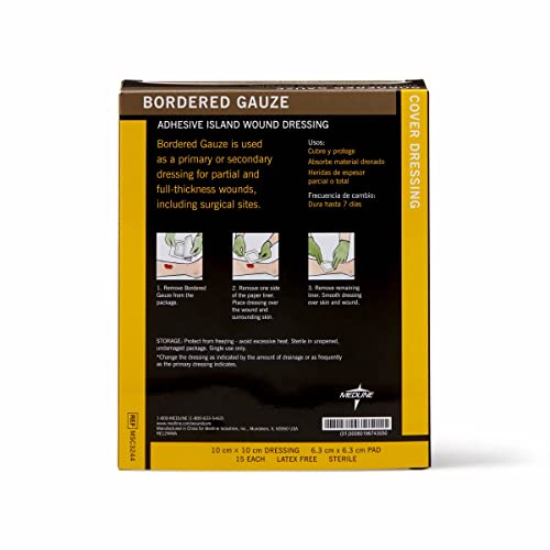 Medline Bordered Gauze, 4" X 4" Adhesive Island Wound Dressing, Sterile, 15 Count #TOP4