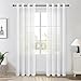 Produktbild Topfinel Gardinen Weiß Gardinenschals mit Ösen Vorhang Halbtransparent Gardine Wohnzimmer Moderne Leinenoptik Vorhänge Kinderzimmer Gardienen Schals 2er Set 260 cm Lang, 140 cm Breit