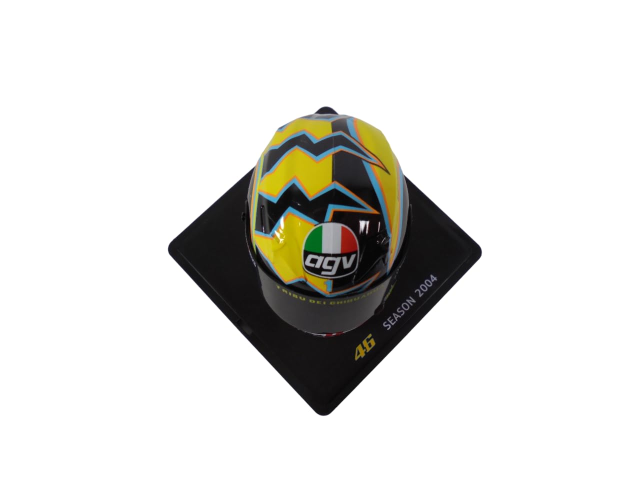 Casque Miniature Valentino Rossi 46, Saison 2004 MotoGP, Altaya, Jaune, Boîtier