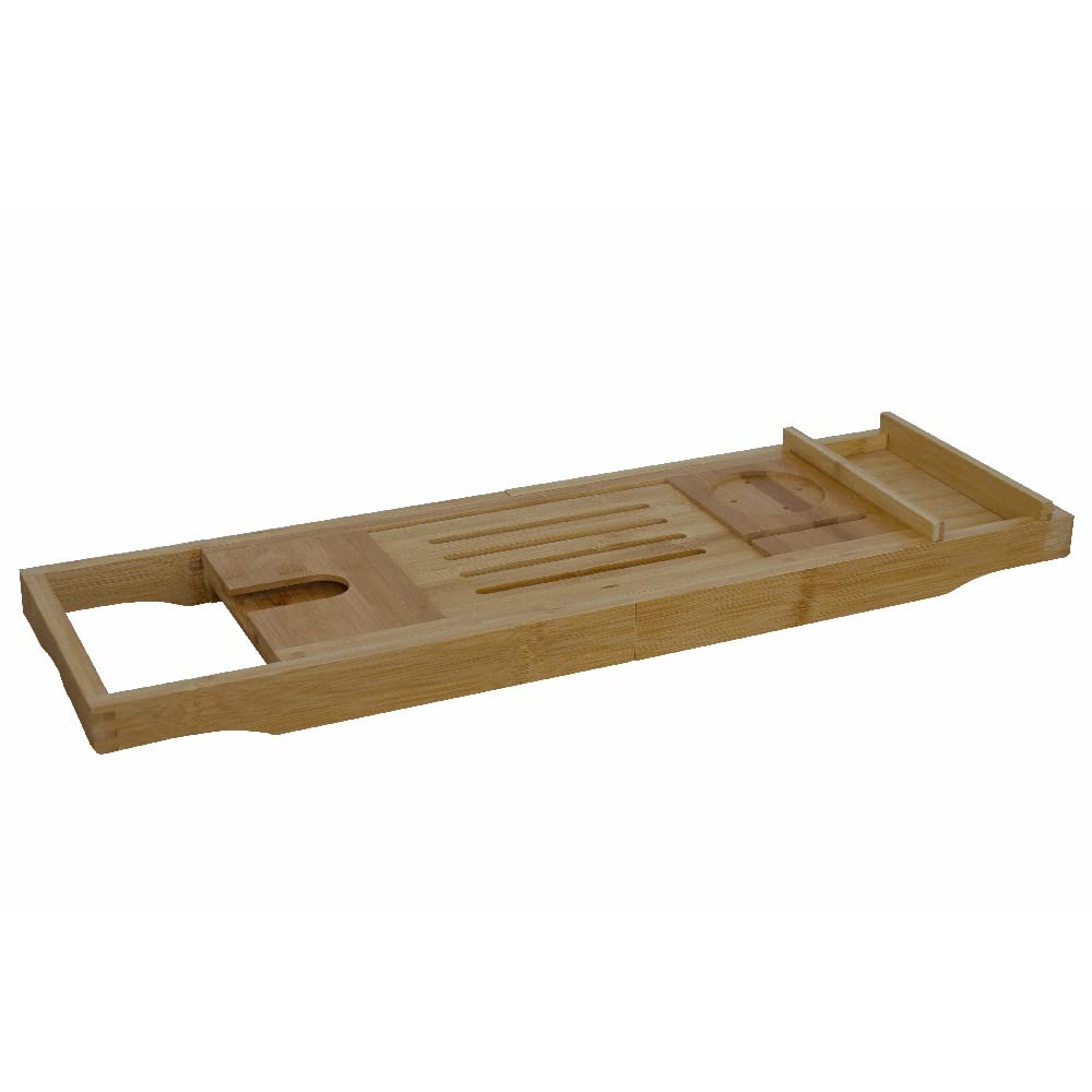 Vivol Baignoire en bois de bambou naturel avec porte-savon et porte-bougies – Étagère de baignoire extensible