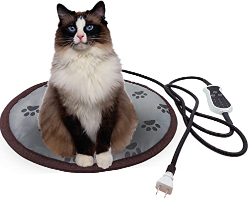 Deoman Pet Heating Pad For Small Dogs Cat Heating Pad Heated Cat Bed Electric Dog Heating Pad With Timer Adjustable Warming Mat,Chew Proof ,Easy Clean,Round-D16 Inch #TOP6