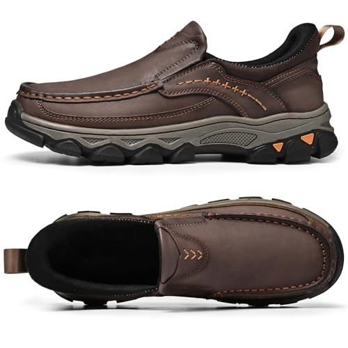 Mens Casual Shoes Slip On Leather Loafers Handmade Daily Walking Comfortable for Work Office Outdoor Non-Slip Shoes2