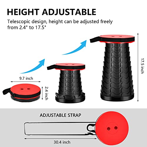 Upgraded Portable Collapsible Telescopic Stool, Sturdy Foldable Stool With Load Capacity Of 400Lbs, Retractable Camping Stool For Hiking, Fishing Tours Bbq Parties Indoor & Outdoor Activities(Red) #TOP4