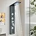 Fuz LED Shower Panel Tower System with Rainfall Waterfall Shower, Black Shower Tower with Jets and Rainfall and Handheld, 5 in 1 Stainless Steel Shower Column High Pressure with Tub Spout