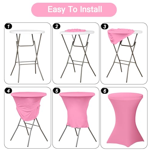 Image of Fixwal 4 Pack Spandex Cocktail Table Covers, 32x43 Inch Pink Fitted Stretch Highboy Round Cover Table Cloth for Party, Bar, Pub, Wedding, Banquet