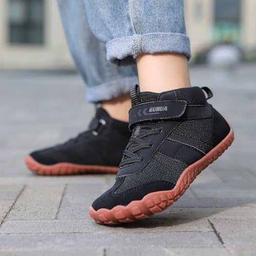 Image of KUBUA Kids High Top Barefoot Shoes Boys Girls Minimalist Zero Drop Sneakers | Wide Toe Box, Padded Collar for Ankle Support, Non-Slip, Hiking, Tennis, Walking, School, Wrestling, Gym, Little Kid, Big Kid